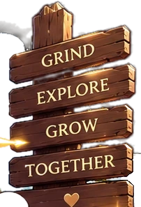 Signpost with four boards: Grind, Explore, Grow, Together